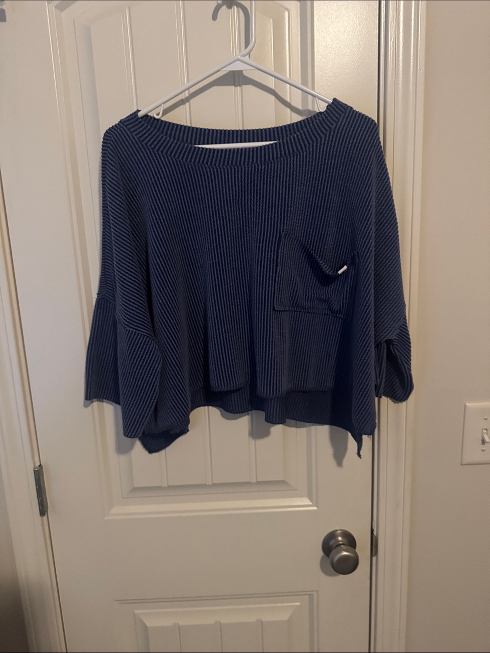 Simply Southern Navy Blue Ribbed Boxy Pocket Crop Top